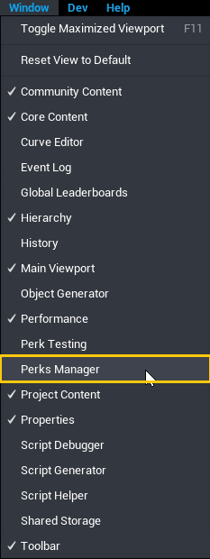 Open the Perks Manager